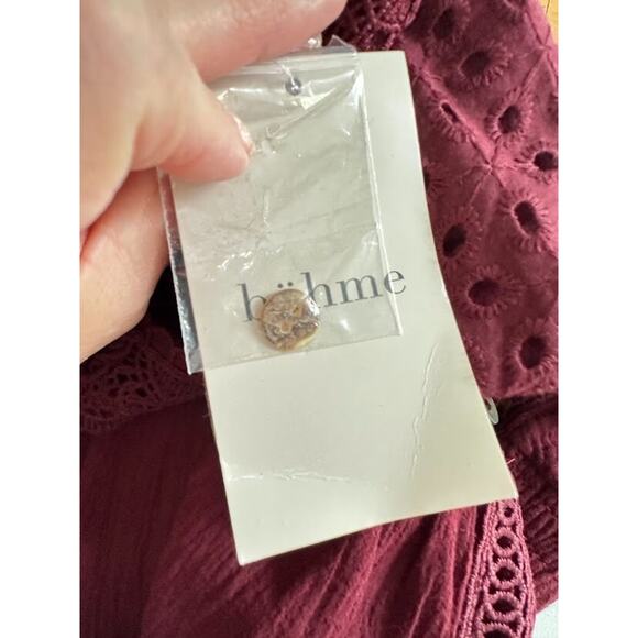 Bohme Plum Mini Dress Lace Eyelet Prairie Cottagecore Medium Long Sleeve Raw Hem - Picture 9 of 11